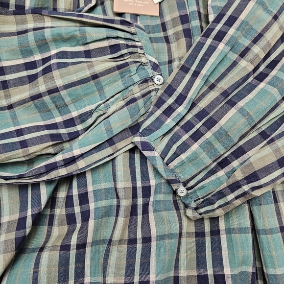 MIRTH Maxi Dress Medium Ostuni Ocean Plaid NWT Cotton Handloomed Pockets Belt - Picture 11 of 14